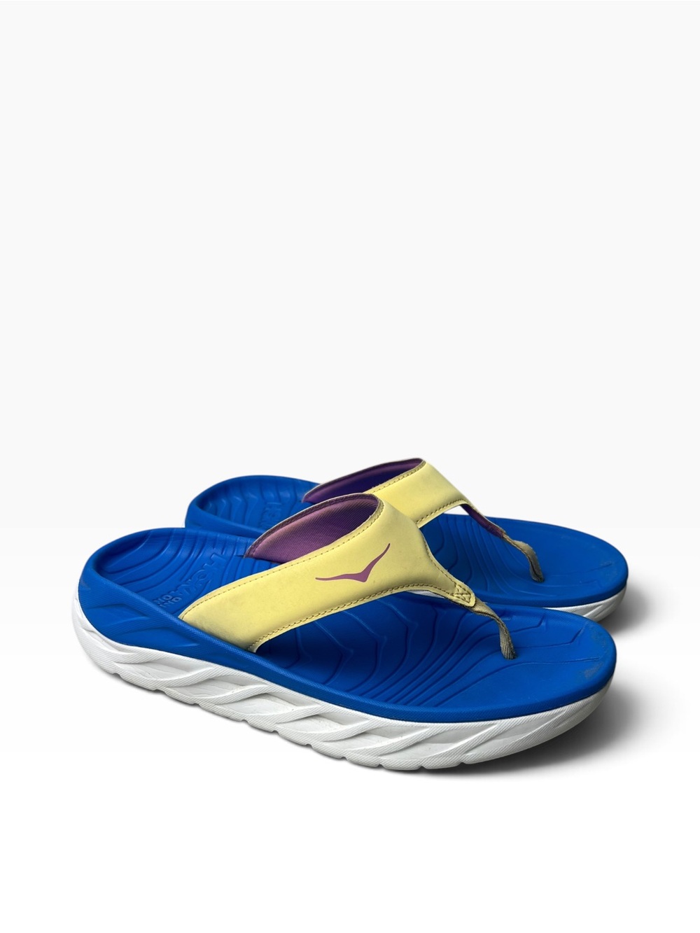 Hoka One One Ora Unisex Recovery Blue & Yellow Comfort Flip Flops Sandals M9/W11